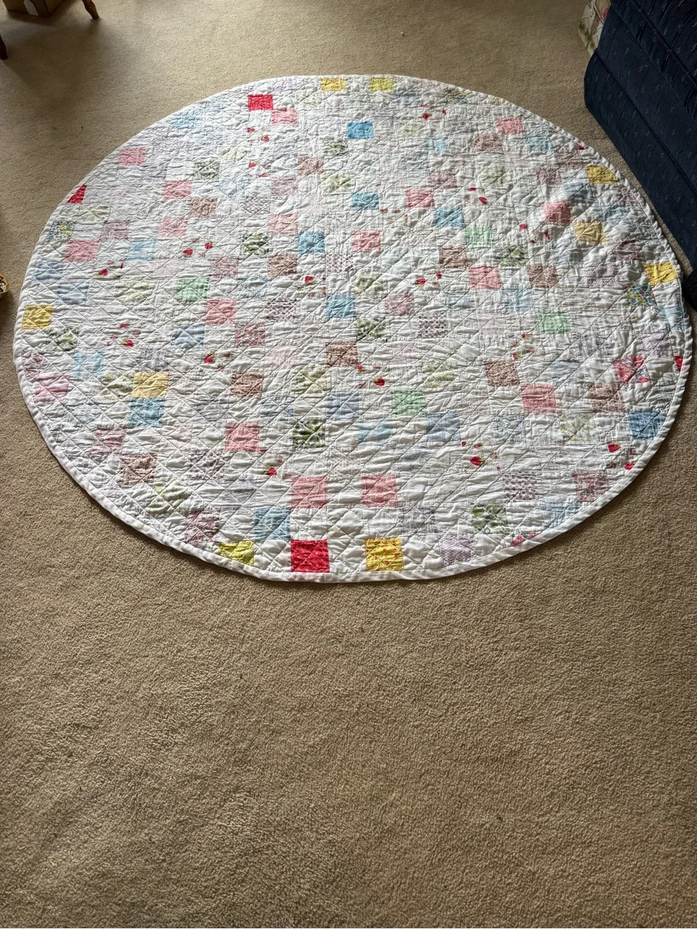 Vintage very rare handmade quilt round 57”